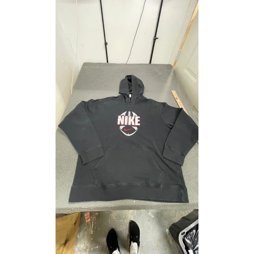 Nike Hoodie Men Large Black Good Football Graphic Pullover Fleece Swoosh Logo